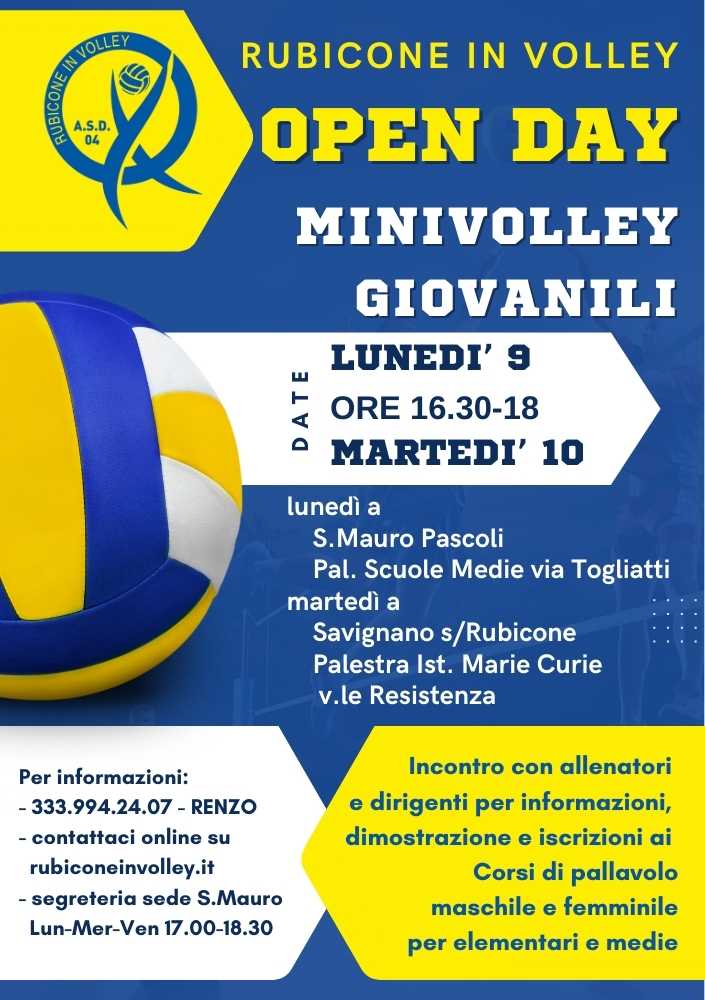 Dettagli open day di pallavolo del Rubicone In Volley - Settembre 2024